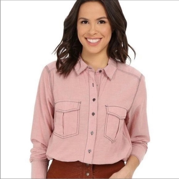 Free People Last Chance Button Down Shirt Turkish Coffee Pink - Picture 12 of 13